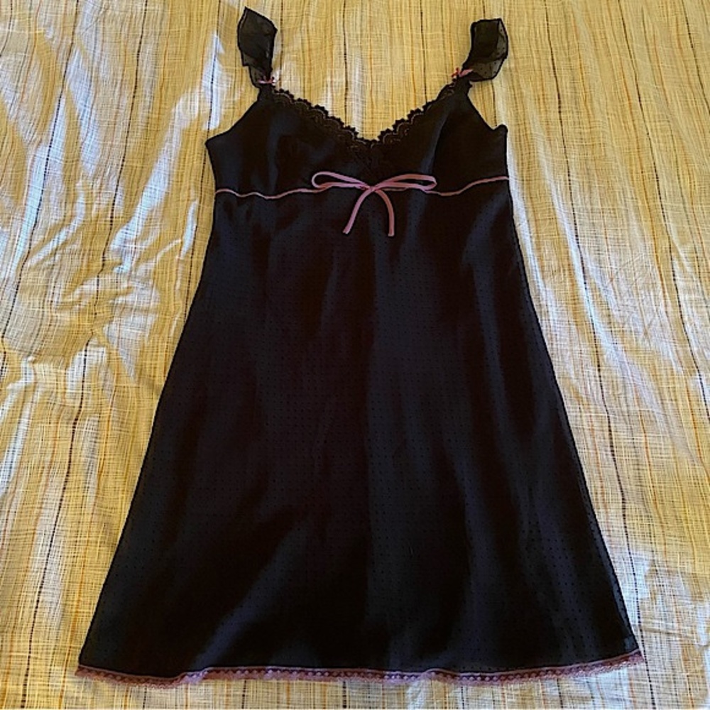 Elegant Black Babydoll with Pink Accents
